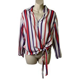 MacDougal & Houston Vintage Retro Striped Wrap Top L Red White & Blue (2564)